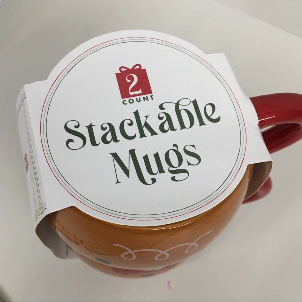 Gingerbread Man Stackable Mugs with Red Handles - Picture 5 of 6